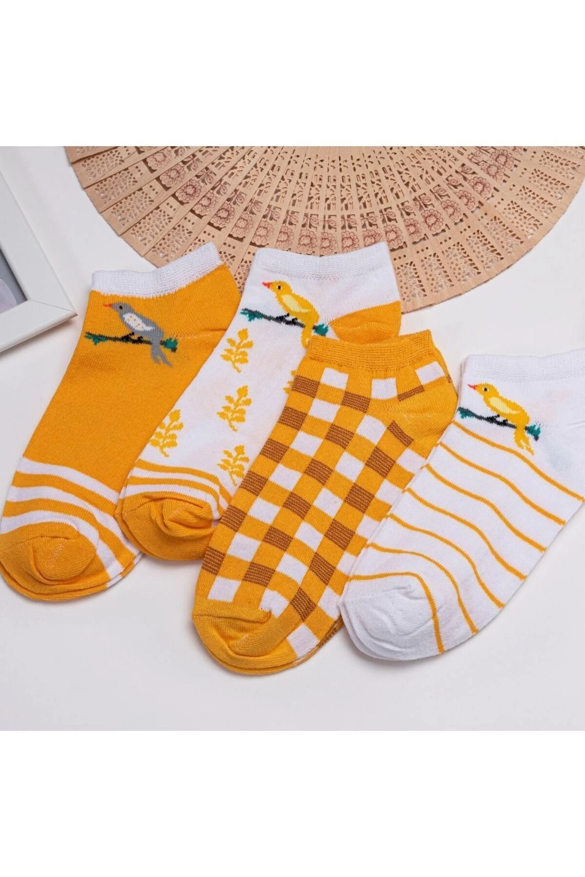 4lü Kuş Desenli Kısa Çorap