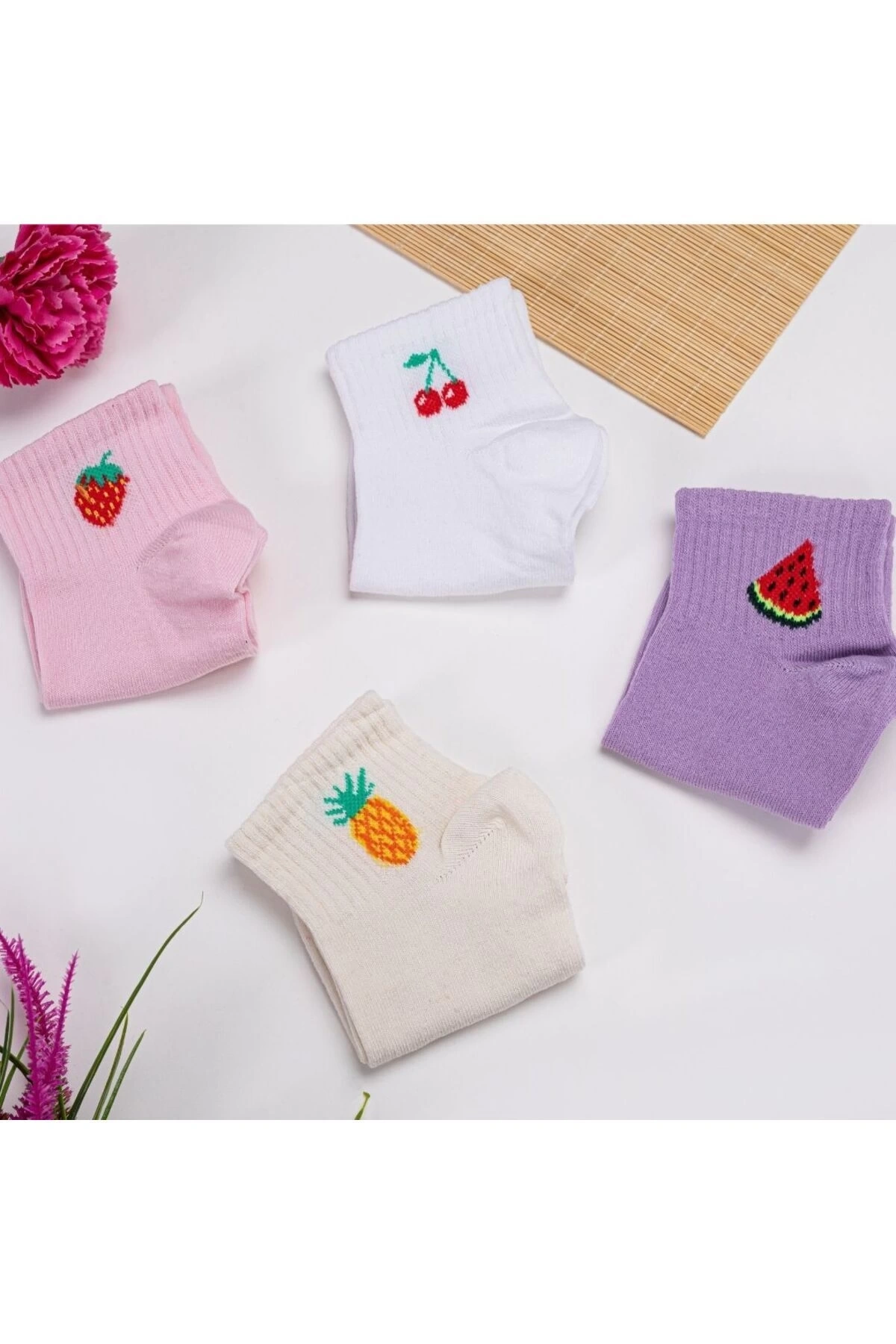 4lü Meyve Desenli Kısa Çorap