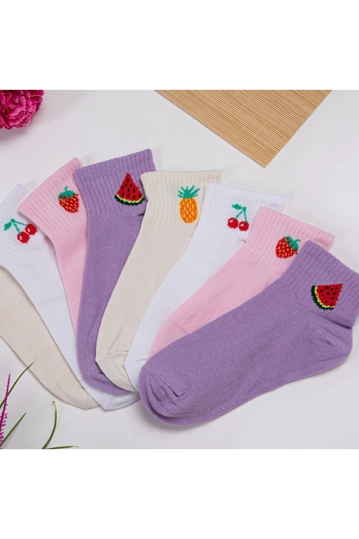 4lü Meyve Desenli Kısa Çorap