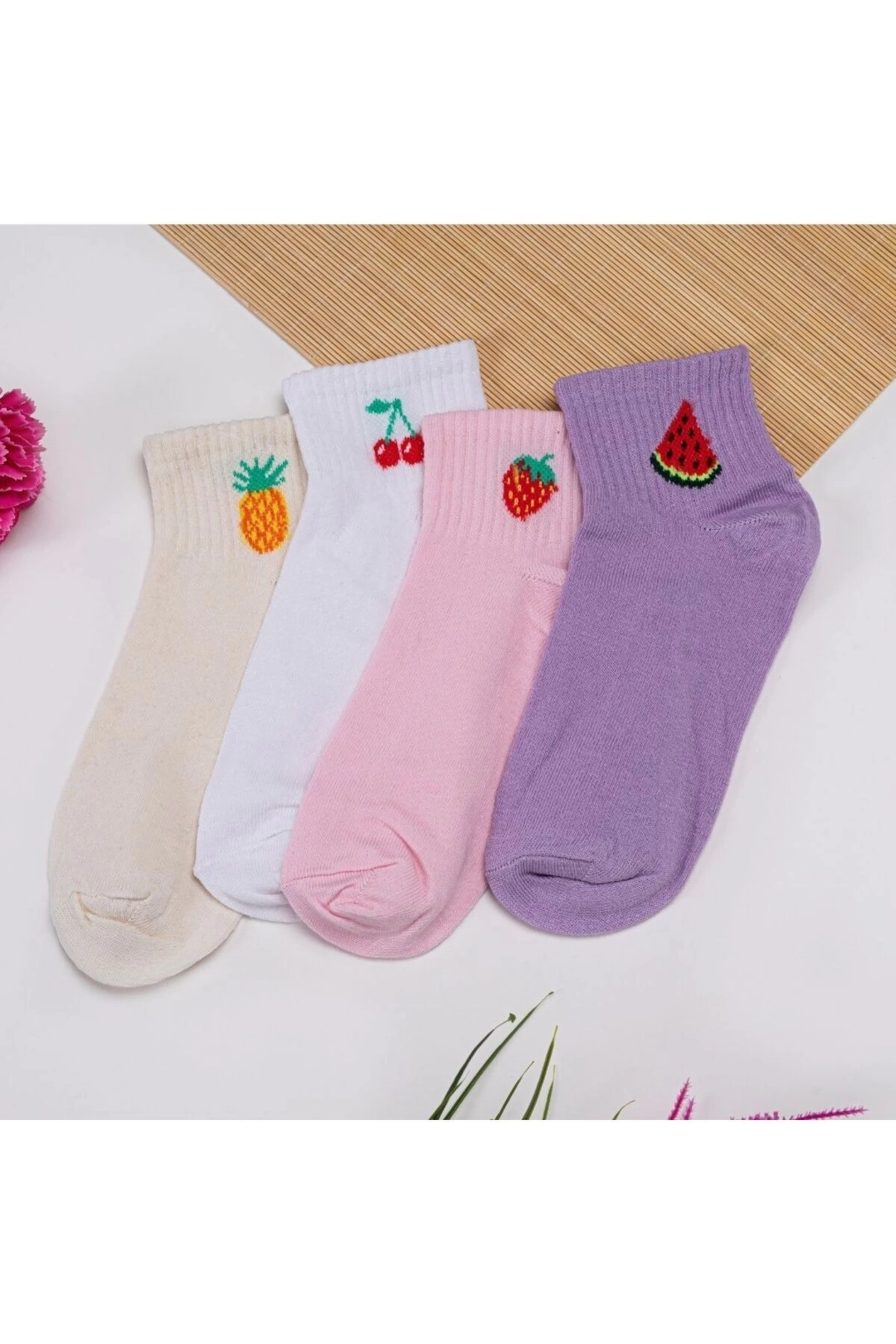 4lü Meyve Desenli Kısa Çorap