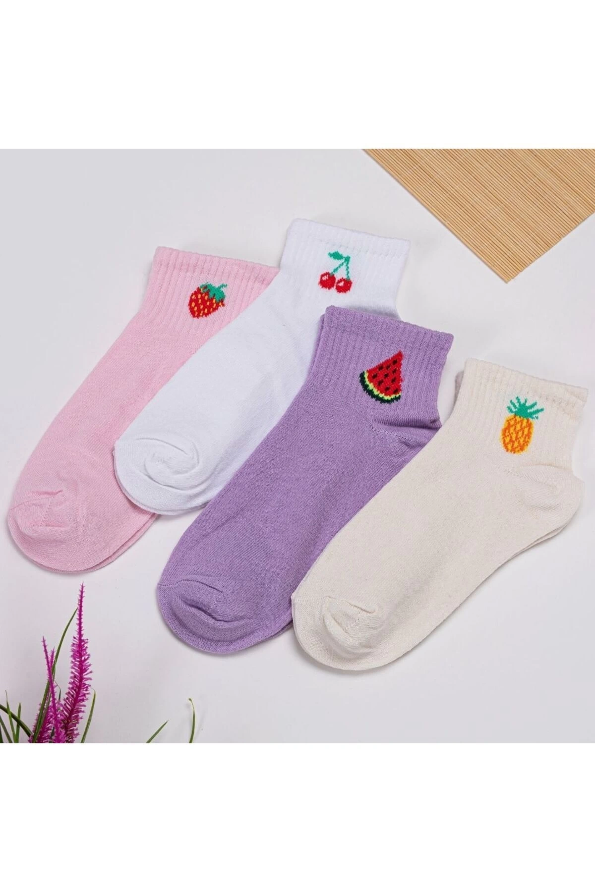 4lü Meyve Desenli Kısa Çorap
