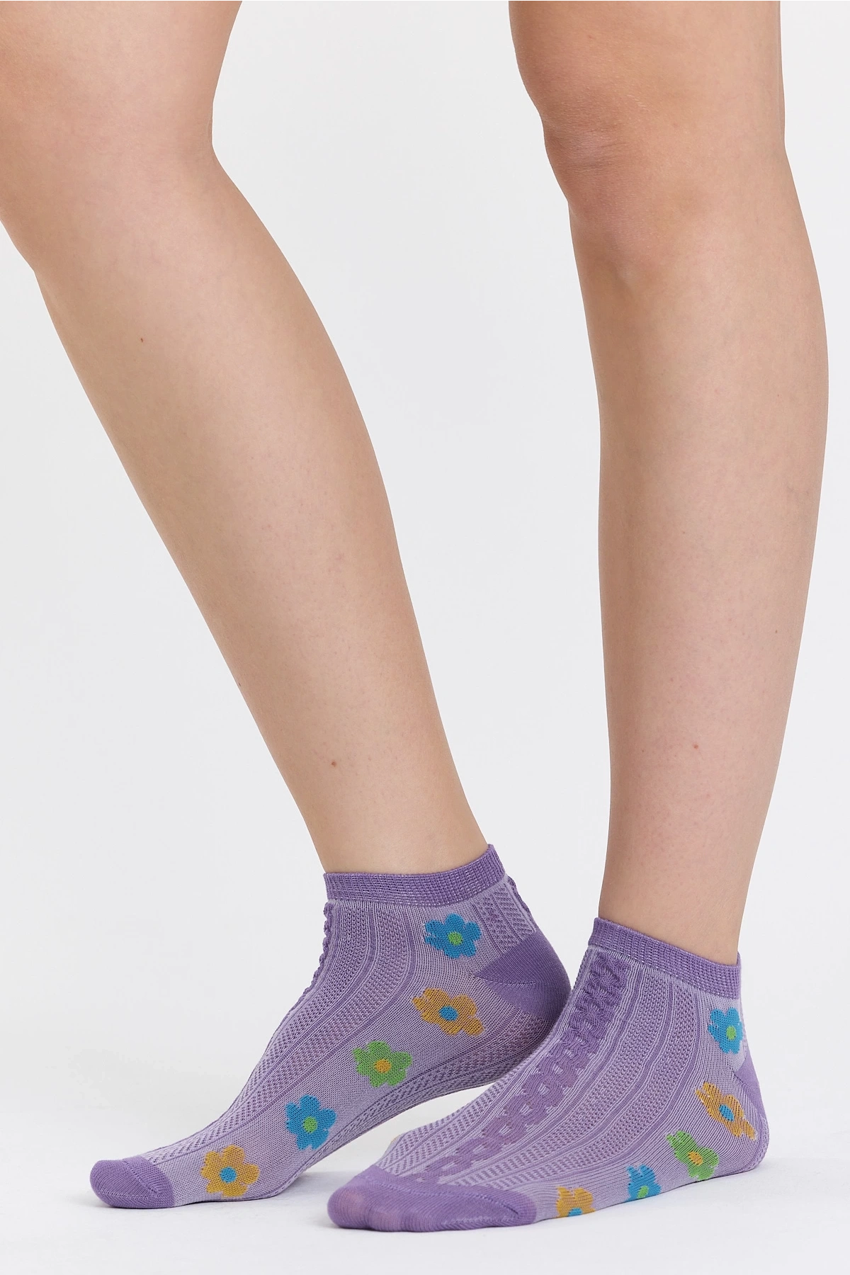 4lü Papatya Desenli Dokumalı Patik Çorap