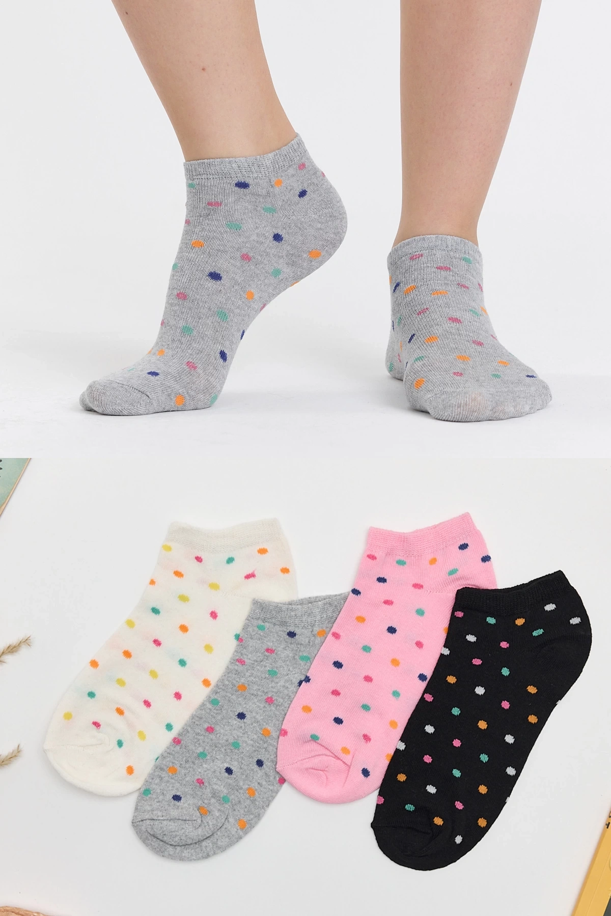 4lü Puantiye Desenli Patik Çorap