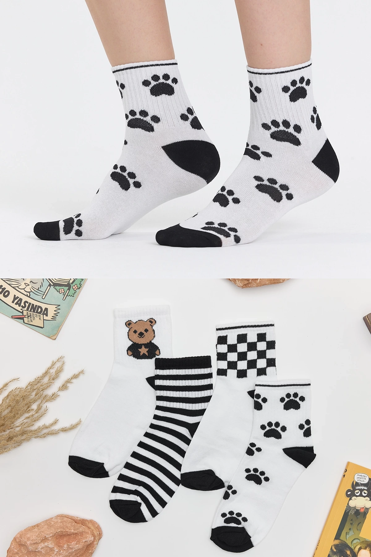 4lü Rock Star Ayı Desenli Çorap Seti