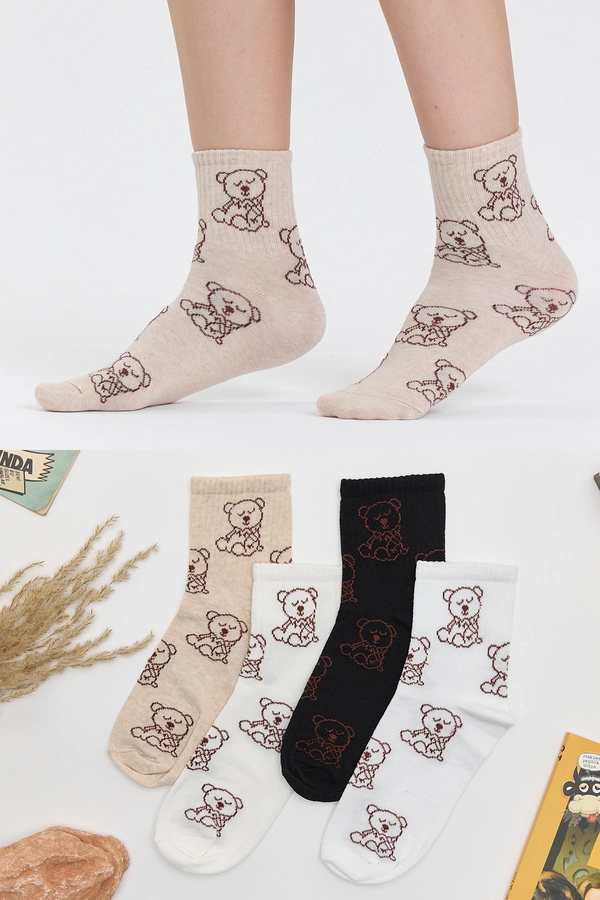 4lü Sevimli Ayı Desenli Çorap Seti