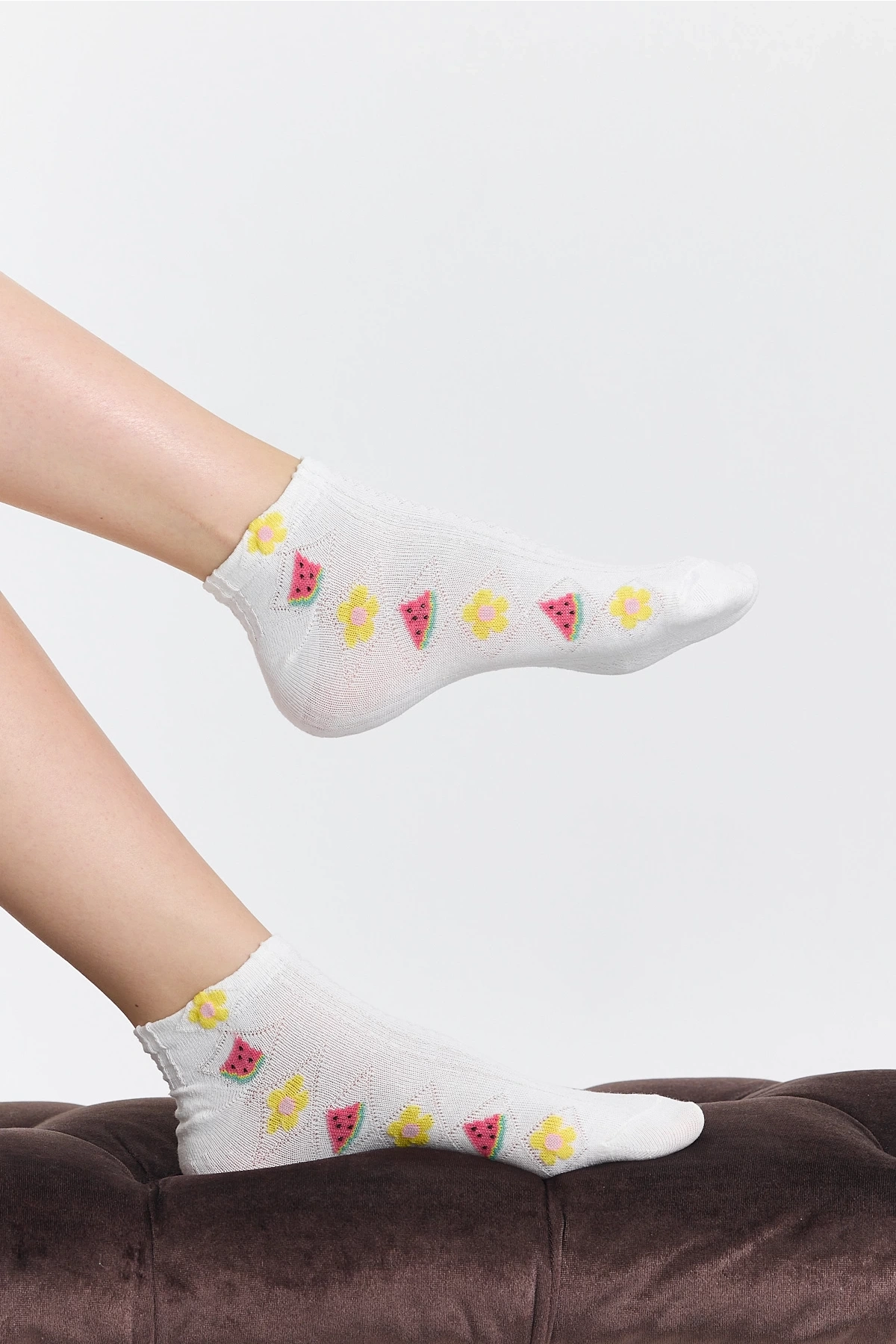 4lü Tropikal Meyve Desenli Patik Çorap