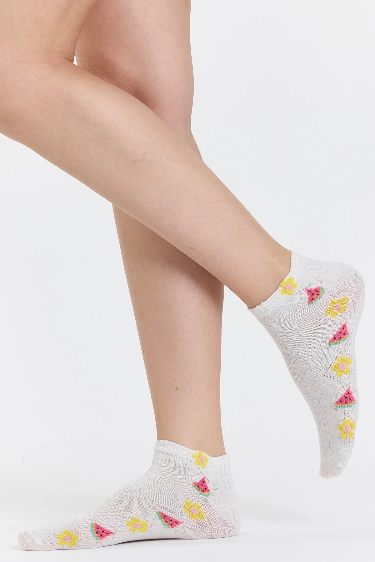 4lü Tropikal Meyve Desenli Patik Çorap
