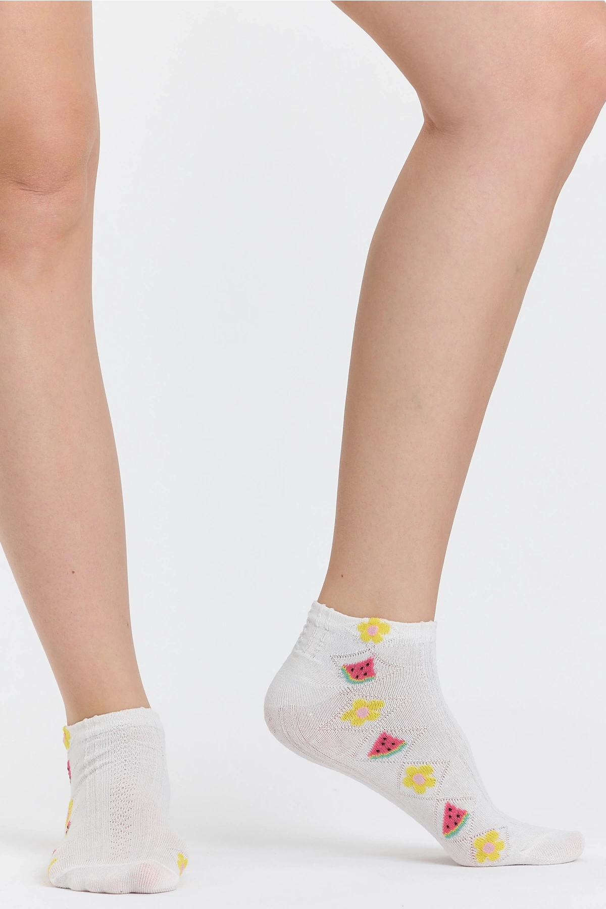 4lü Tropikal Meyve Desenli Patik Çorap