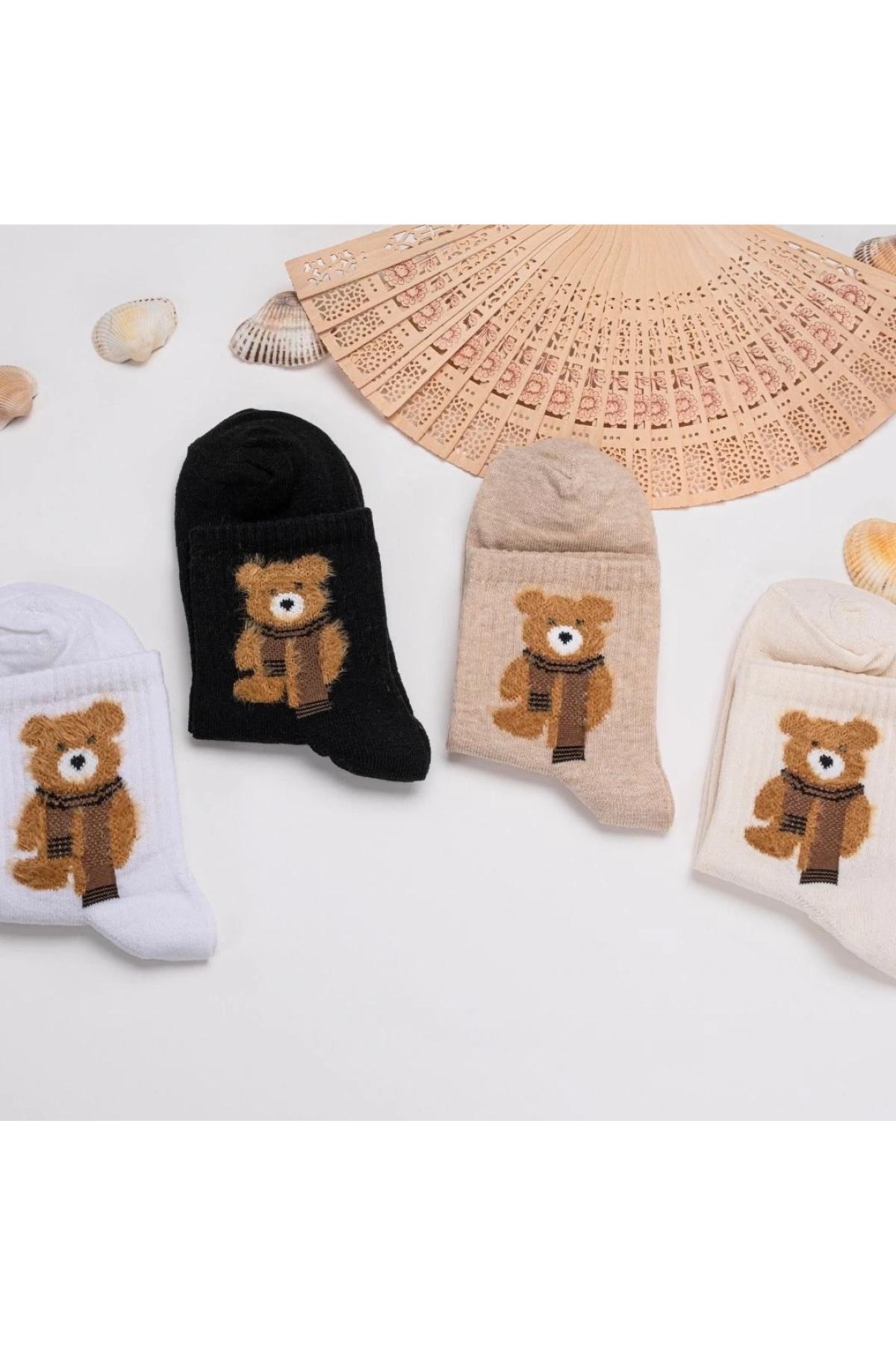 4lü Tüylü Teddy Bear Desenli Çorap