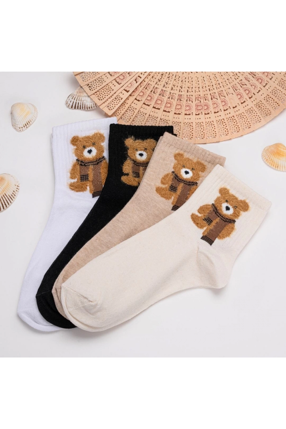 4lü Tüylü Teddy Bear Desenli Çorap