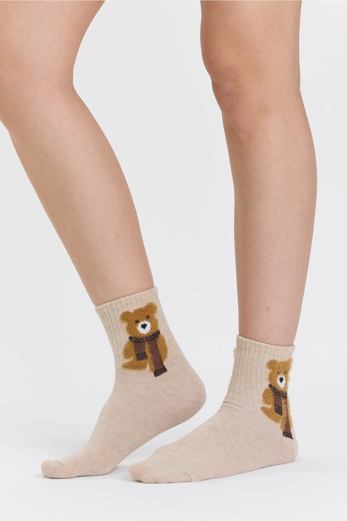 4lü Tüylü Teddy Bear Desenli Çorap