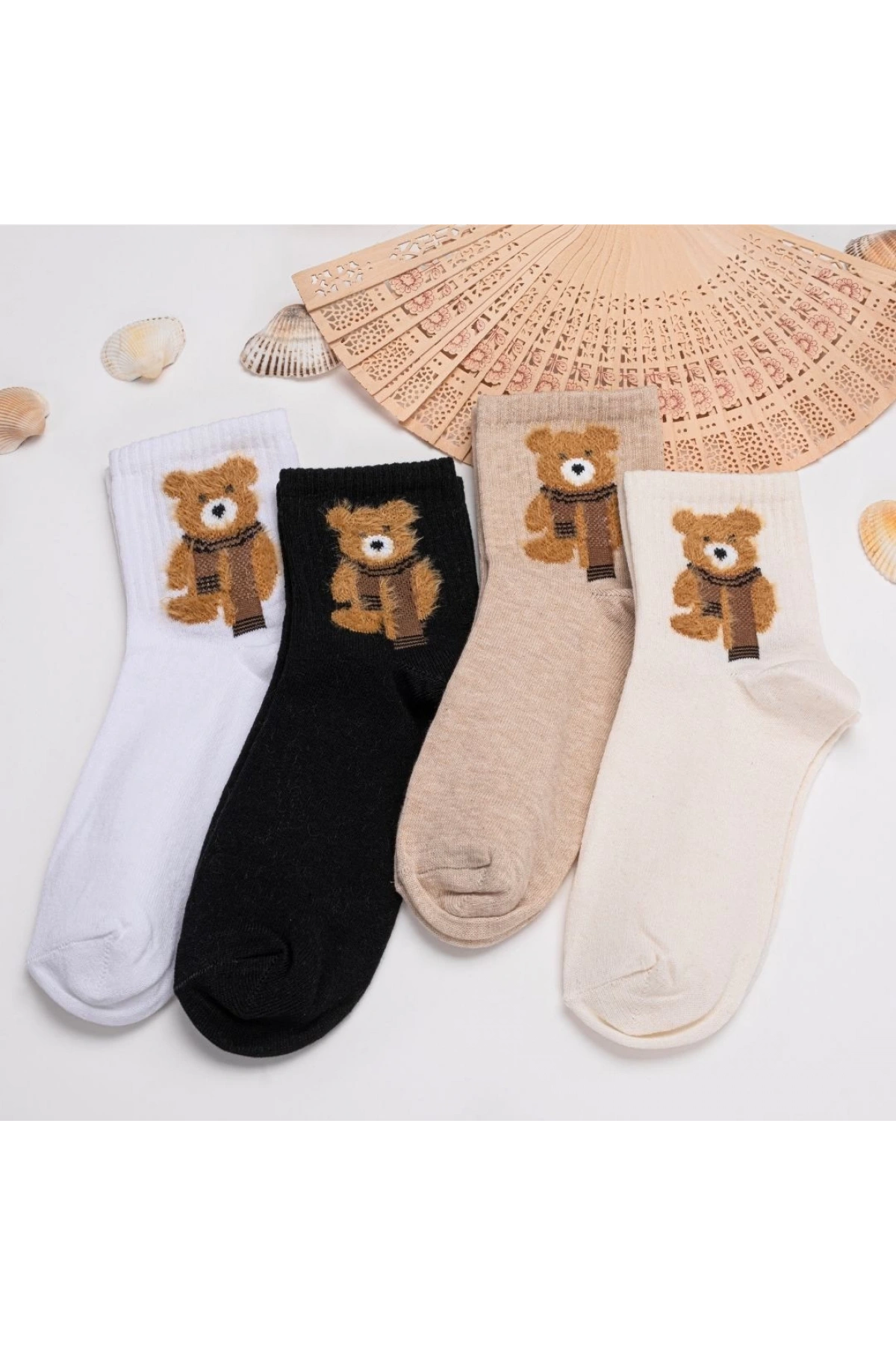 4lü Tüylü Teddy Bear Desenli Çorap