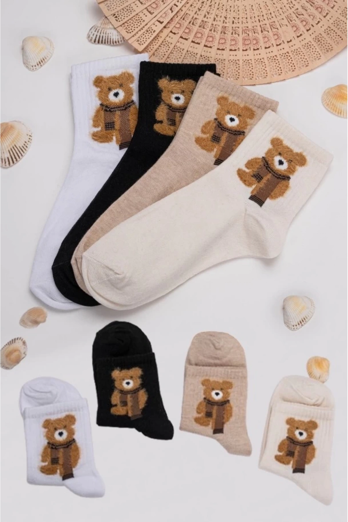 4lü Tüylü Teddy Bear Desenli Çorap