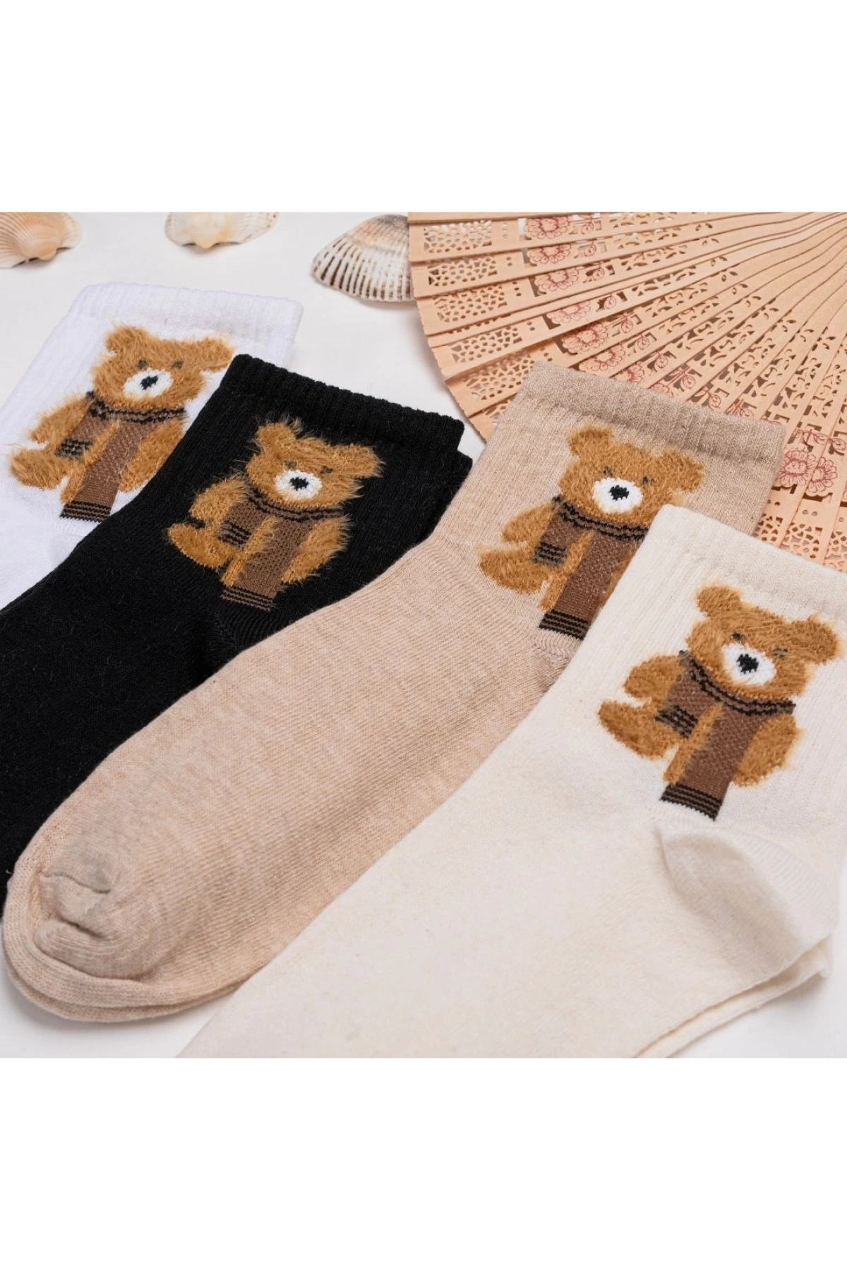 4lü Tüylü Teddy Bear Desenli Çorap