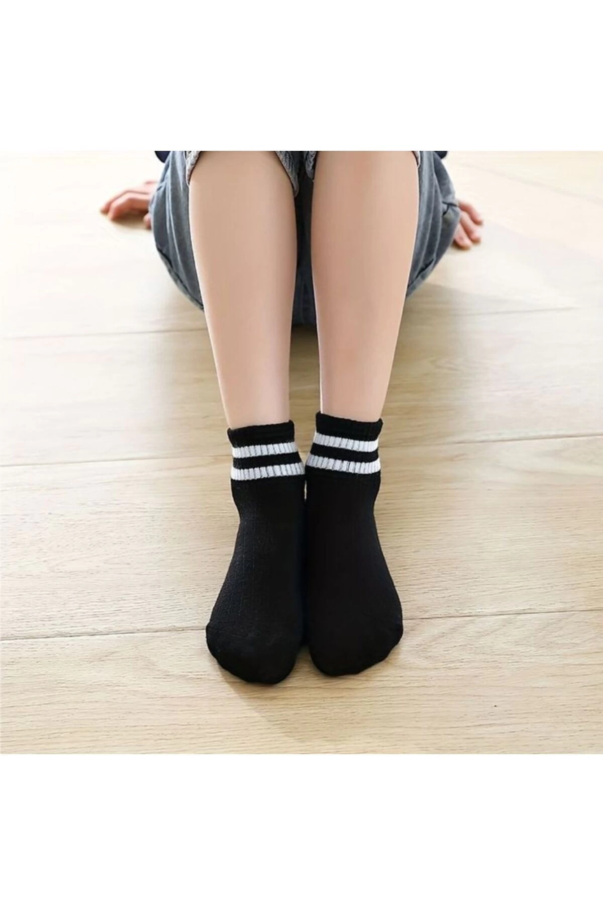 5li Çember Desenli Siyah Çorap