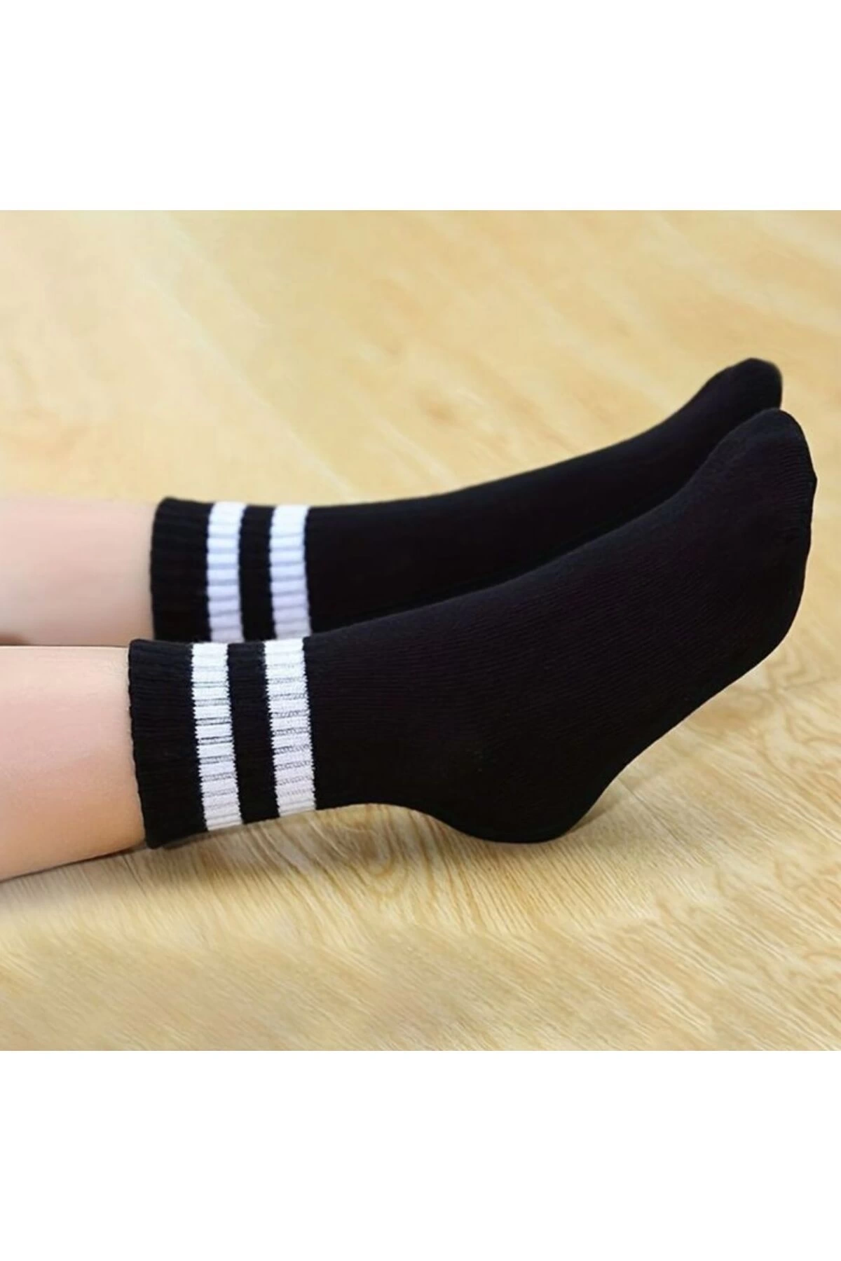 5li Çember Desenli Siyah Çorap