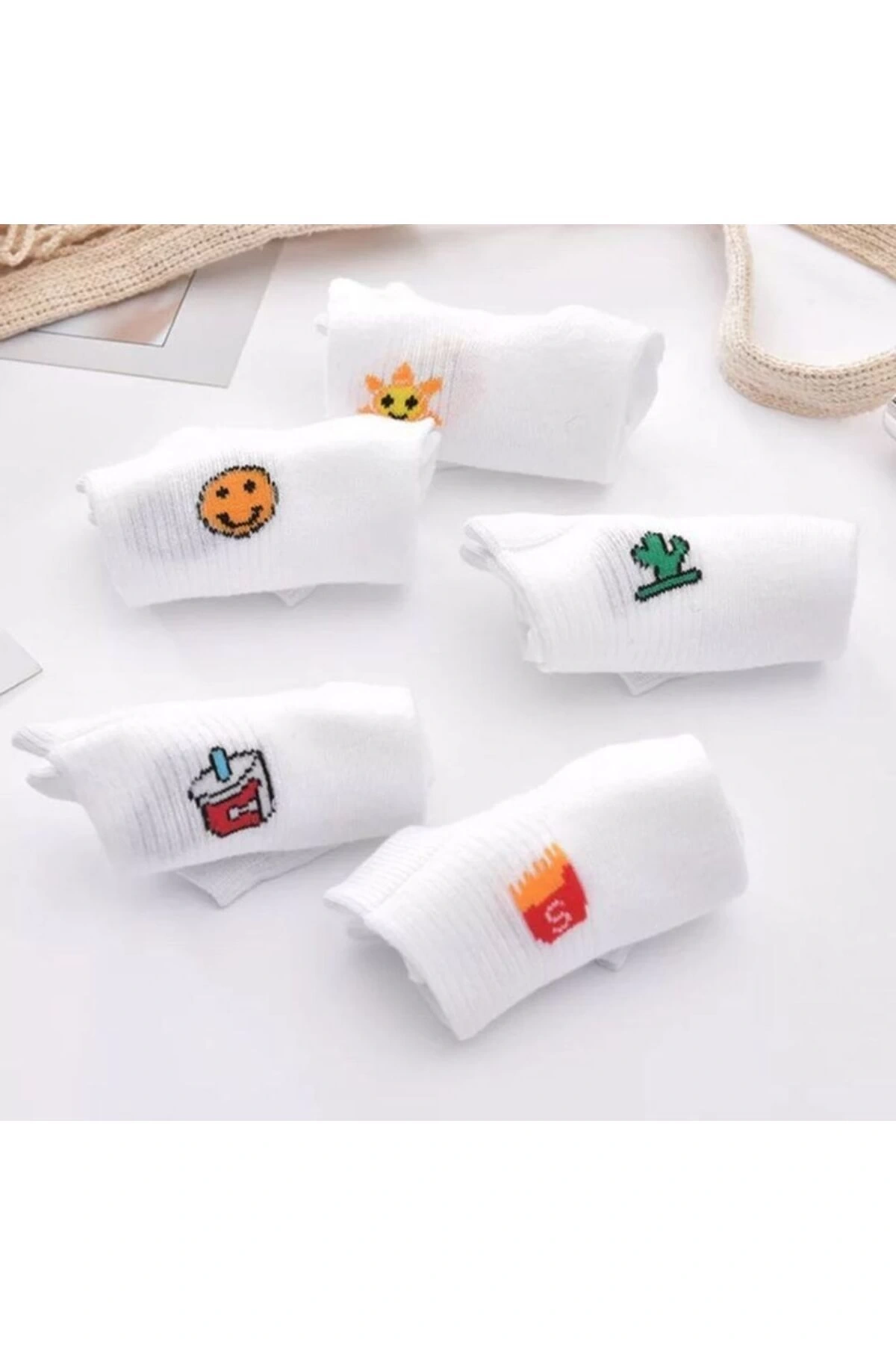 5li Eğlence Desenli Kısa Çorap