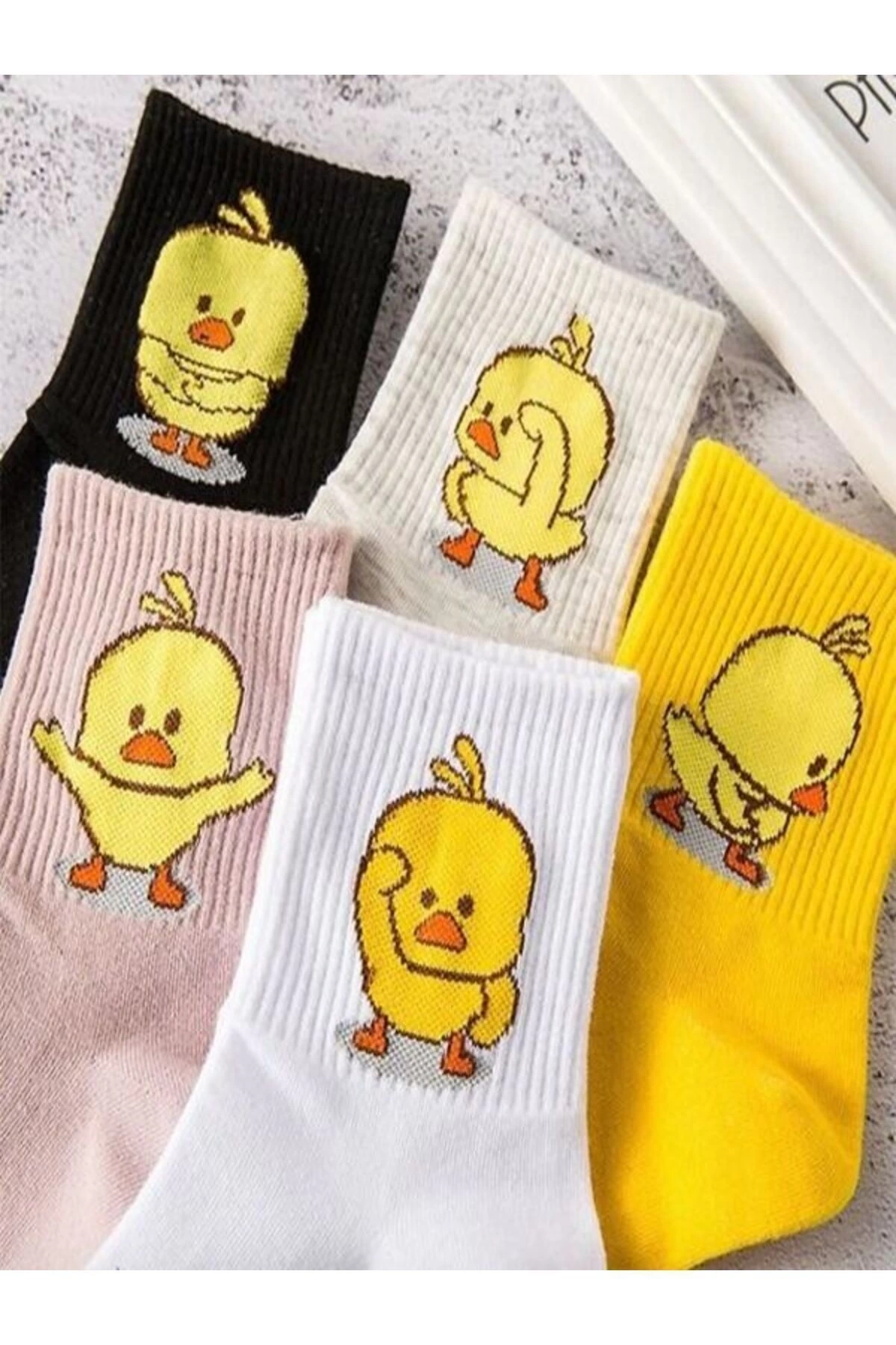 5li Ekonomik Paket Civciv Desenli Unisex Tenis Kolej Çorap Seti