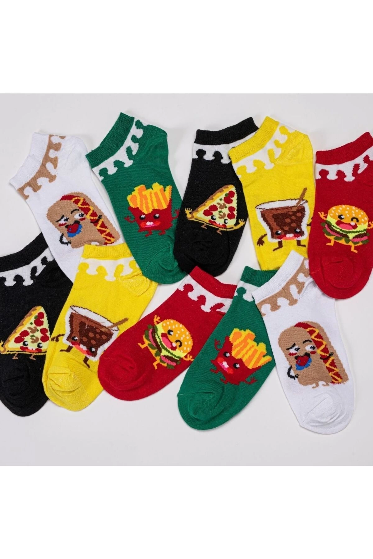5li Fast Food Desenli Unisex Kısa Çorap Seti – Eğlenceli Ve Renkli Tasarımlar