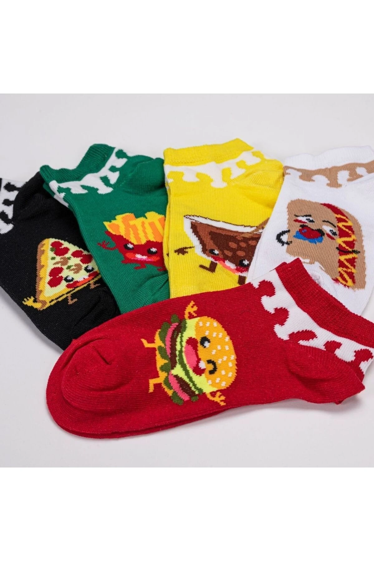 5li Fast Food Desenli Unisex Kısa Çorap Seti – Eğlenceli Ve Renkli Tasarımlar