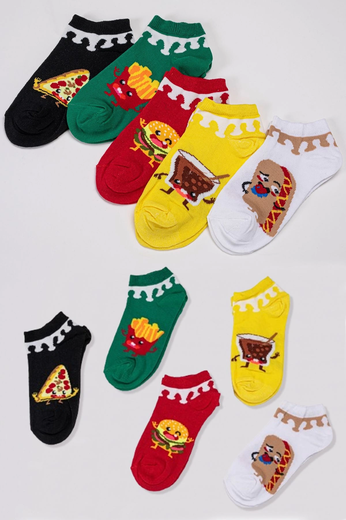 5li Fast Food Desenli Unisex Kısa Çorap Seti – Eğlenceli Ve Renkli Tasarımlar