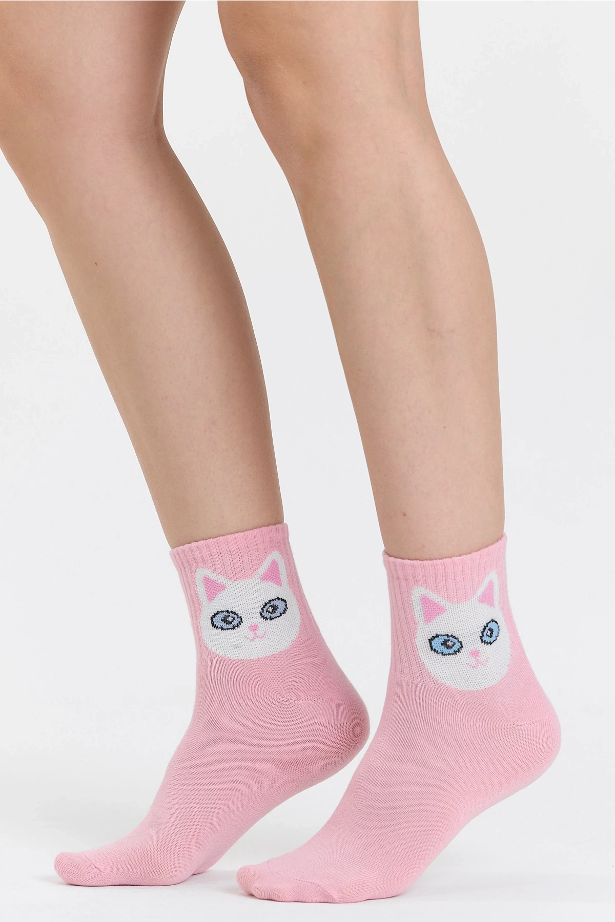 Pisicik Kedi Desenli 4 Renk Soket Çorap Seti