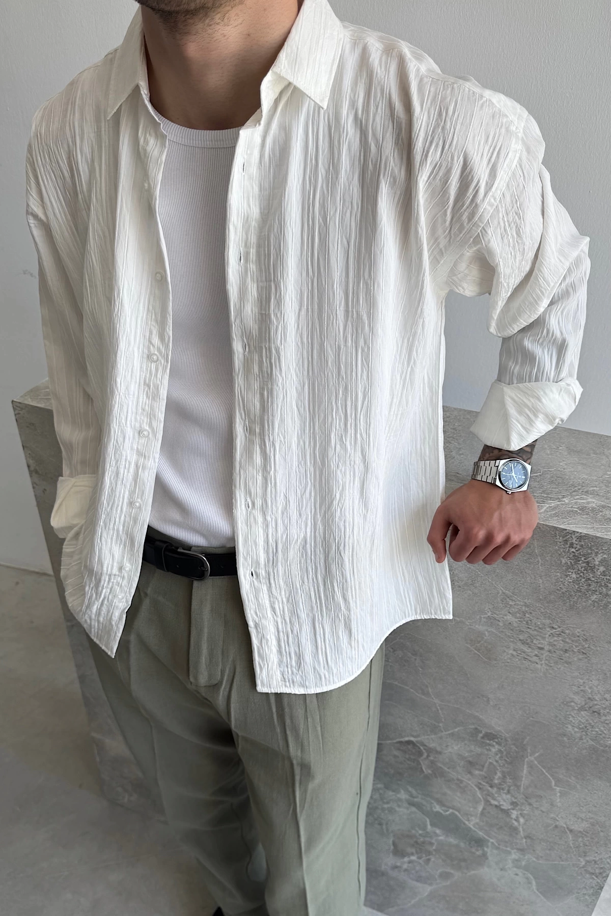 Haki Ham Keten Baggy Pantolon