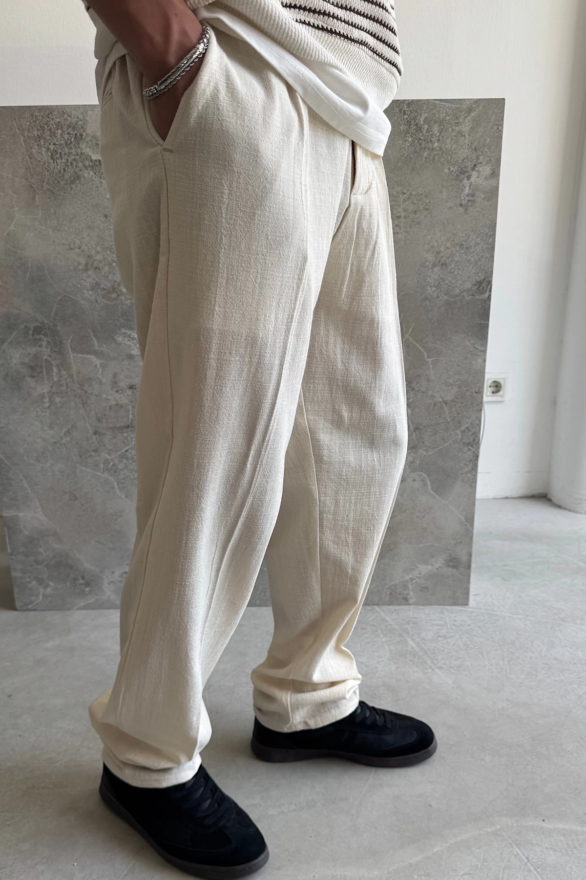 Taş Ham Keten Baggy Pantolon