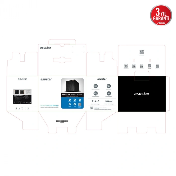 ASUSTOR 4diskli Realtek QC-1GB RAM-2.5GbE Nas Server AS1204T