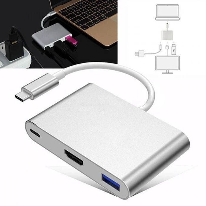 CODEGEN CDG-CNV39 0.15metre TYPE-C -HDMI_USB 3.0_TYPE-C Çevirici Adaptör Gümüş 1080p