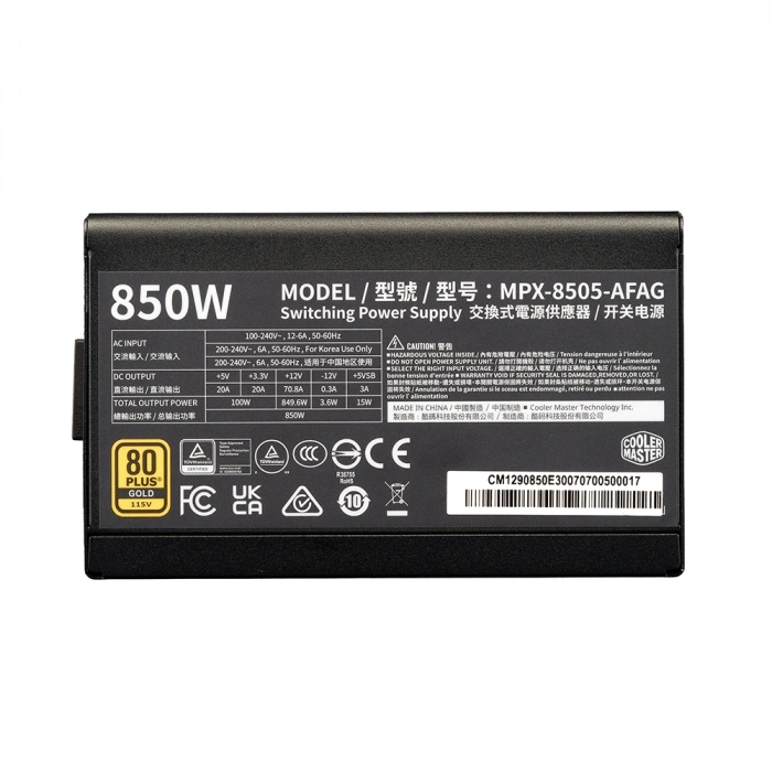 COOLERMASTER 850W 80+ GOLD ELITE MPX-8505-AFAG-BEU PCIE 5.0 Tam Modüler Power Supply