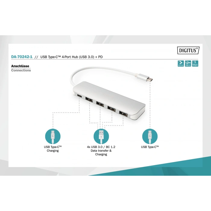 DIGITUS USB-C 4Port USB Çoklayıcı Hub (DA-70242-1)