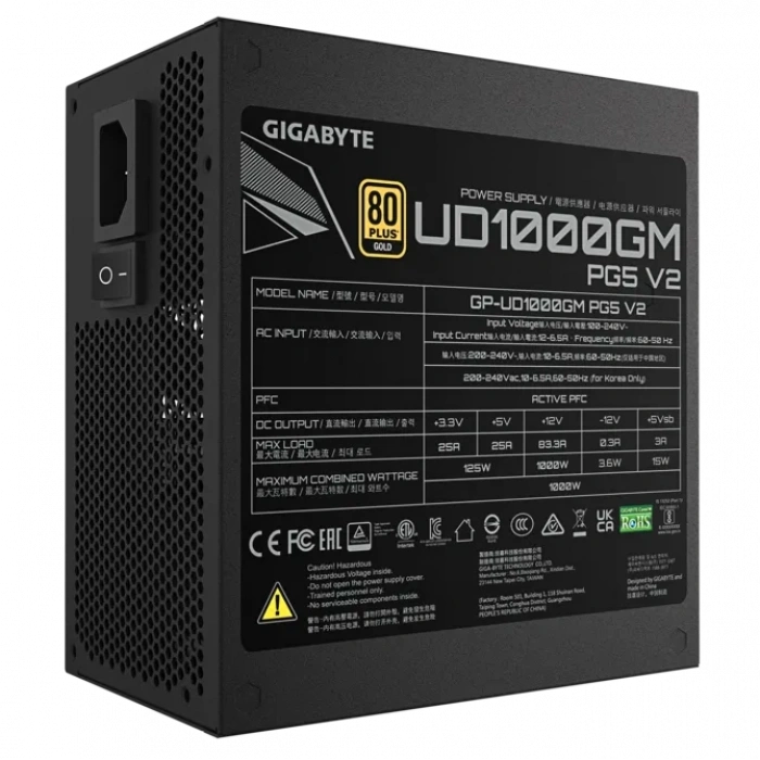 GIGABYTE 1000w 80+Gold GP-UD1000GM PG5 V2 Tam Modüler Power Supply