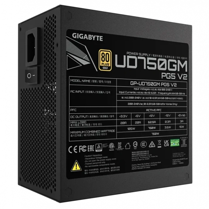 GIGABYTE 750W 80+GOLD GP-UD750GM PG5 V2 Tam Modüler Power Supply