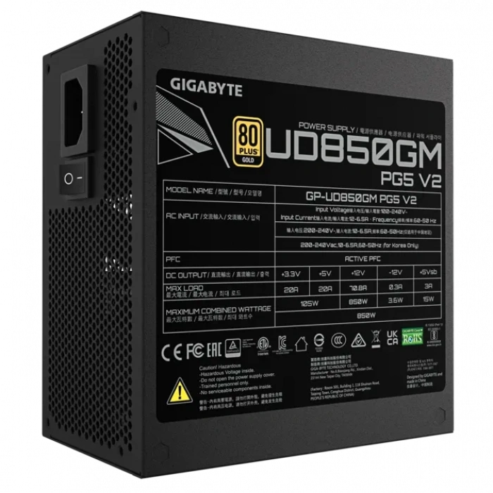 GIGABYTE 850W 80+ Gold UD850GM Tam Modüler Power Supply