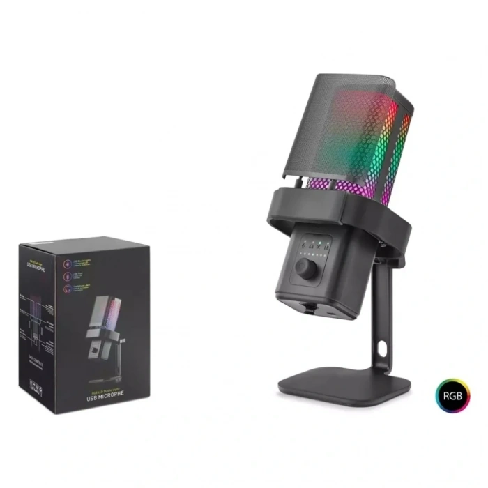 Hadron M6B Profesyonel Masaüstü RGB Gaming Mikrofon 192kHz/24Bit USB ve Type-C Siyah