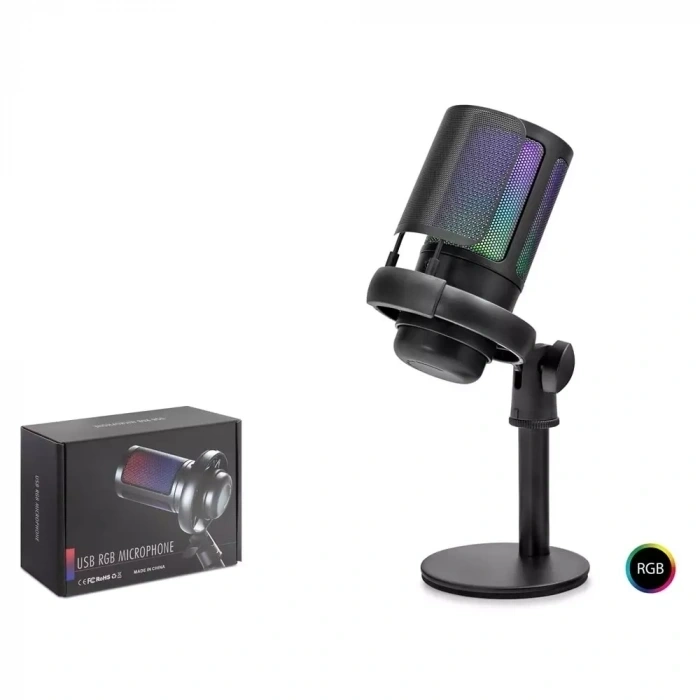 Hadron M9 Profesyonel RGB Gaming Mikrofon 48kHz/16Bit USB ve Type-C Bağlantılı Siyah