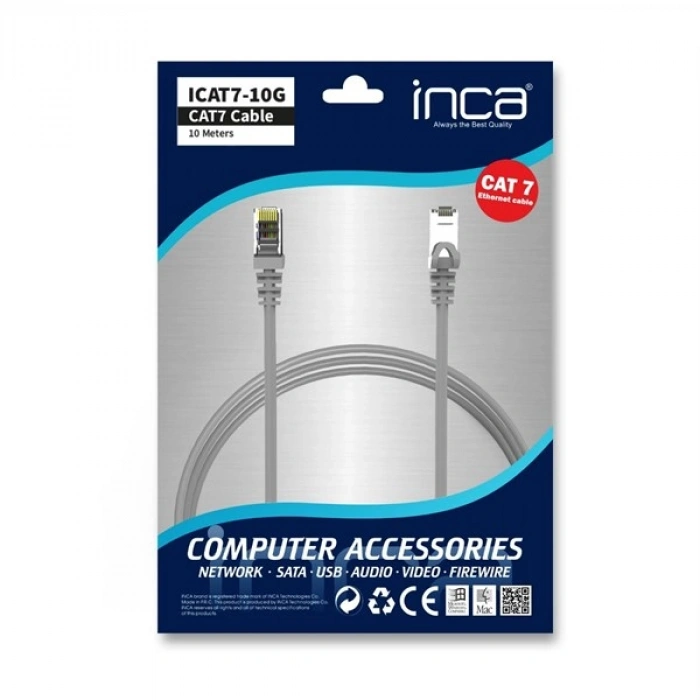 INCA 10metre CAT7 S/FTP ICAT7-10TG Gri Patch Kablo