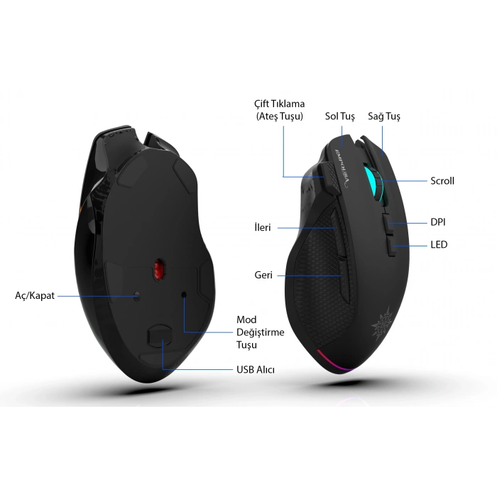 INCA IMG-GT22 Kablosuz + Bluetooth Siyah Gaming Mouse