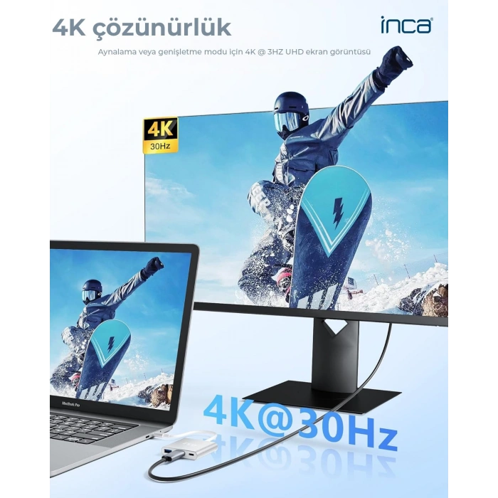 INCA ITPC-04T 0.15metre TYPE-C - HDMI Görüntü Adaptörü Gümüş 100W