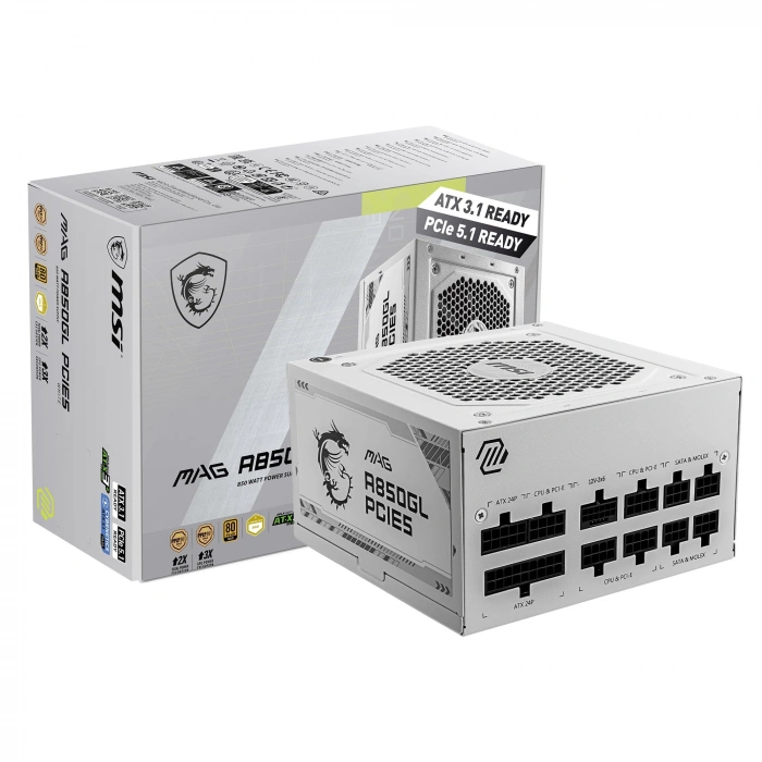 MSI 850W 80+ GOLD A850GL PCIE 5.0 Tam Modüler Power Supply Beyaz
