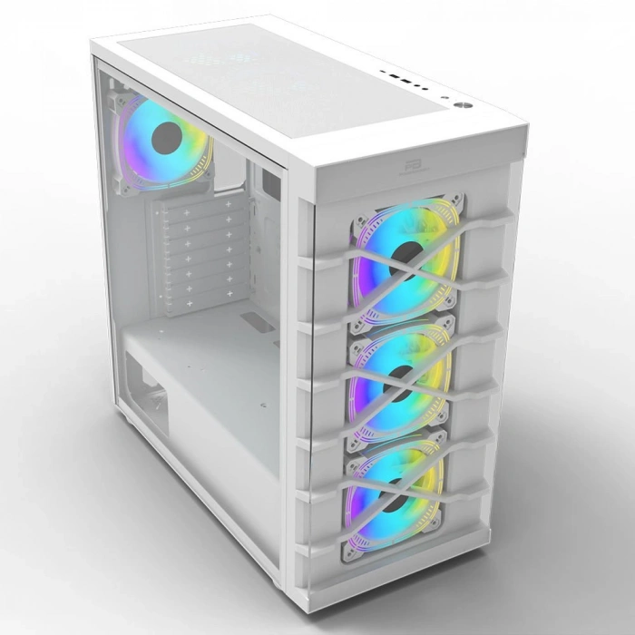 POWERBOOST PB-GR222BW 7-ARGB Fanlı Gaming Mid-Tower PC Kasası Beyaz