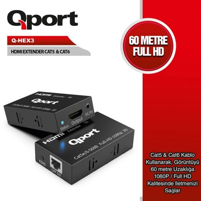QPORT Q-HEX3 HDMI-CAT6 60metre HDMI Extender