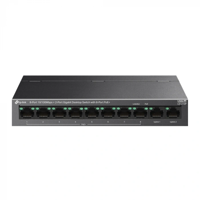 TP-LINK 8port PoE 96w 2-Uplink 100mbit Yönetilemez Switch LS1210P