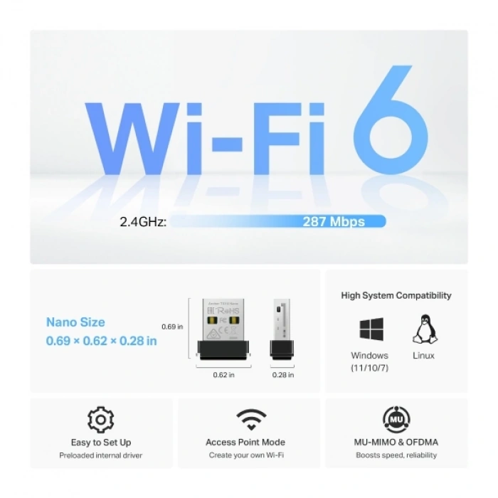 TP-LINK Archer TX1U Nano Wıfı6 USB Kablosuz Adaptör