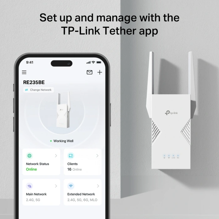 TP-LINK RE235BE WIFI7 BE3600 Çift Bant Menzil Genişletici Priz Tip