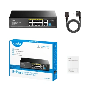 CUDY 8port PoE 120w 2-Uplink 10/100  Yönetilemez Switch FS1010PG