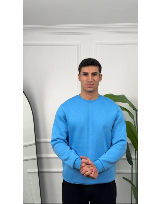 Erkek Bebe Mavisi Oversize Kollar Dar Kesim Basic Sweatshirt