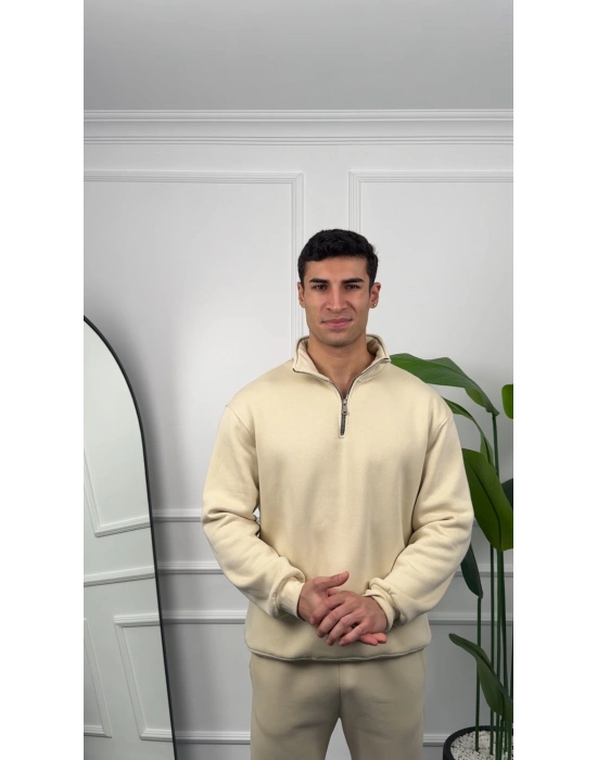 Erkek BeJ Fermuar Yaka Sweatshirt