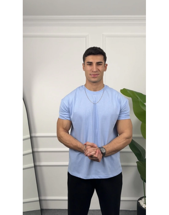 Oversize Bebe Mavisi Kollar Dar Kesim T-Shirt